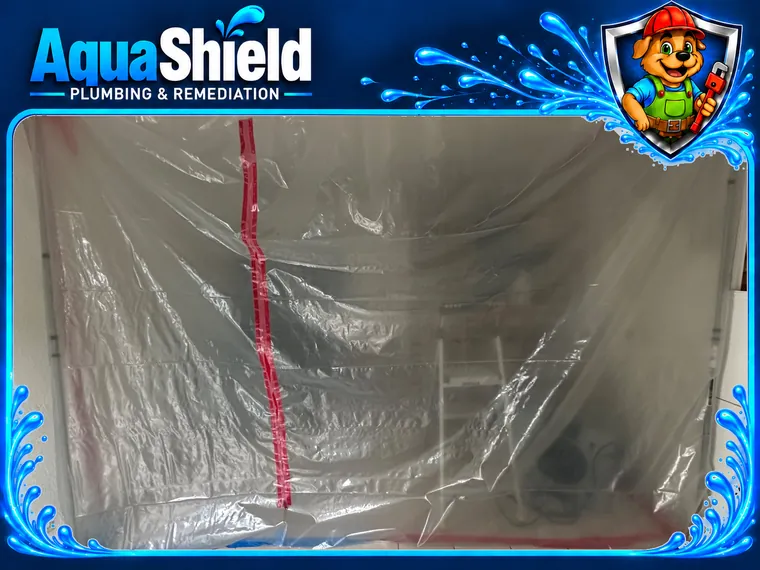 Inside the plastic containment with the zipper door closed